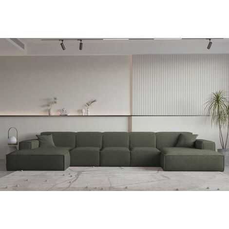 Wohnlandschaft U-Form CELES PREMIUM XL in Stoff Ascot Bukla Moosgrün