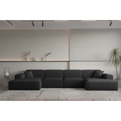 Wohnlandschaft U-Form CELES PREMIUM in Stoff Ascot Bukla Schwarz (1/2)