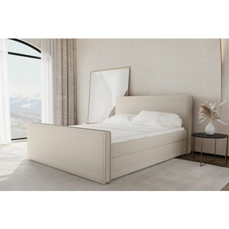 Boxspringbett Schlafzimmerbett CELES 160x200cm Stoff Poso Creme