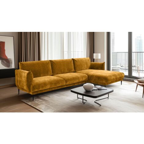 Ecksofa Designersofa MADISON XL in Stoff Dress Me Senfgelb Ottomane Rechts