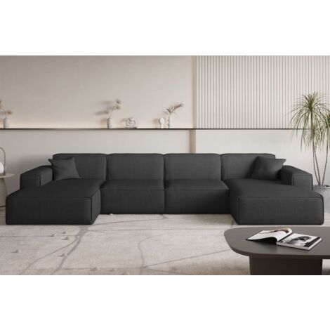 Wohnlandschaft Sofa U-Form CELES PREMIUM in Stoff Scala Schwarz (1/3)