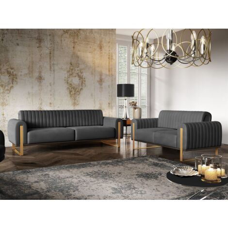 Sofaset Designersofas VALERIE 3-2 in Stoff Stoff Elisa Velvet Anthrazit (1/5)