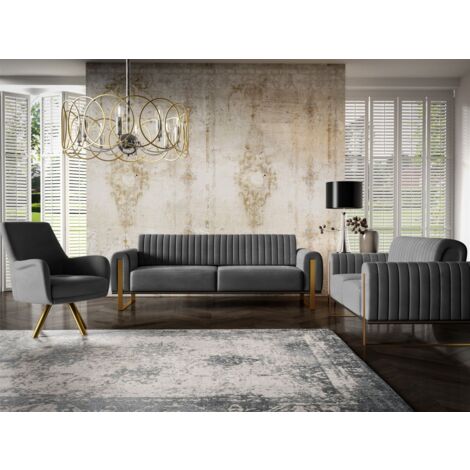 Sofaset Designersofas VALERIE 3-2-1 in Stoff Stoff Elisa Velvet Anthrazit (1/5)