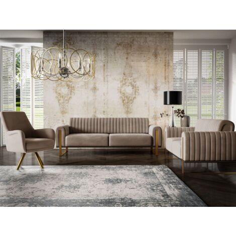 Sofaset Designersofas VALERIE 3-2-1 in Stoff Stoff Elisa Velvet Cappuccino