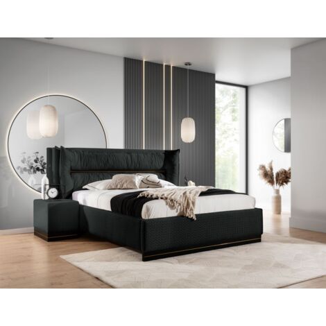 Polsterbett Doppelbett Set.1 HAMILTON 140x200cm Stoff Magic Velvet Schwarz (1/5)