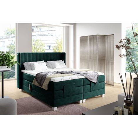 Boxspringbett Elektrisch Bett MAGNUS 120x200cm in Stoff Salvador Flaschengrün (1/4)