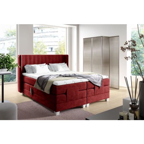 Boxspringbett Elektrisch Bett MAGNUS 140x200cm in Stoff Salvador Bordeauxrot (1/4)