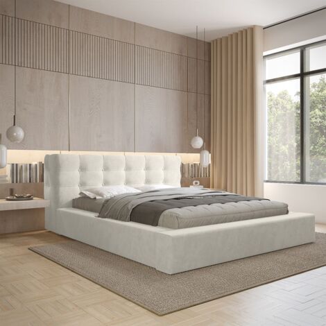 Polsterbett Doppelbett ANTONIO 140x200cm in Stoff Ditra Creme (1/5)