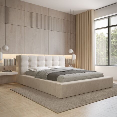 Polsterbett Doppelbett ANTONIO Komplettset 160x200cm in Stoff Ditra Beige (1/5)