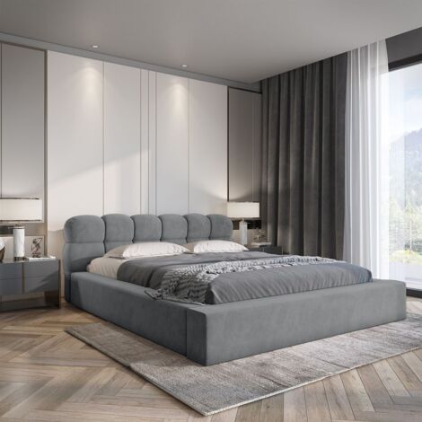 Polsterbett Doppelbett GROVE Komplettset 160x200cm in Stoff Ditra Grau (1/5)