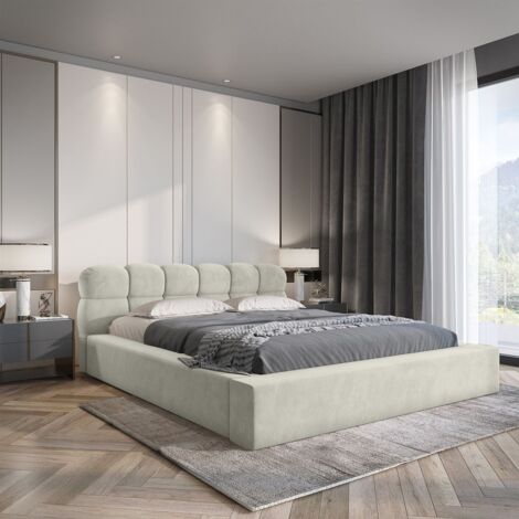 Polsterbett Doppelbett GROVE 160x200cm in Stoff Ditra Creme (1/5)