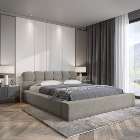 Polsterbett Doppelbett GROVE 180x200cm in Stoff Ditra Zementgrau (1/5)