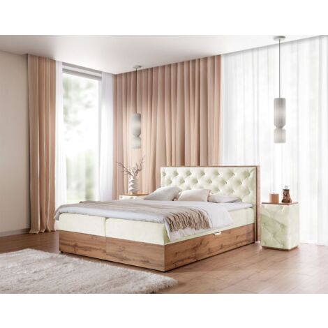 Boxspringbett Schlafzimmerbett MAXIMO 180x220cm in Stoff Torre Creme (1/3)