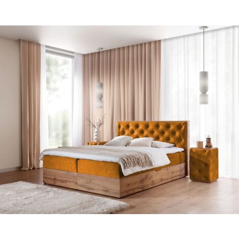 Boxspringbett Schlafzimmerbett MAXIMO 140x200cm in Stoff Torre Honiggelb (1/3)