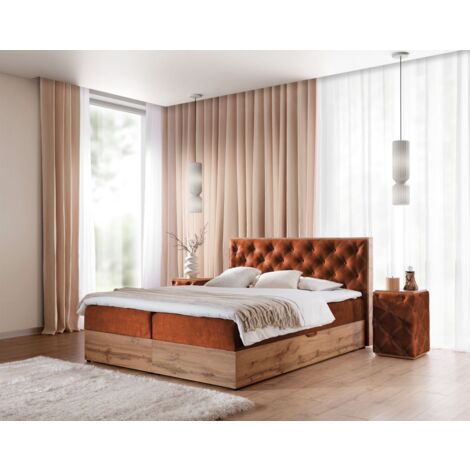 Boxspringbett Schlafzimmerbett MAXIMO 200x200cm in Stoff Torre Ziegelrot (1/3)