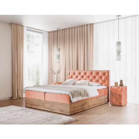 Boxspringbett Schlafzimmerbett MAXIMO 180x220cm in Stoff Torre Koralle (1/3)