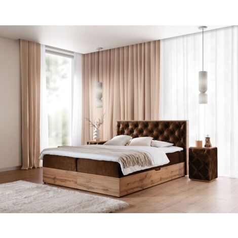 Boxspringbett Schlafzimmerbett MAXIMO 140x200cm in Stoff Torre Schokobraun (1/3)
