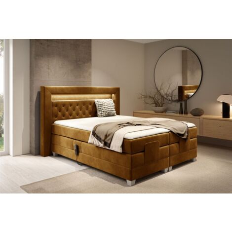 Boxspringbett Elektrisch Bett ARMANDO 160x200cm in Stoff Fresh Senfgelb (1/4)