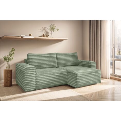 Ecksofa Schlafsofa MADLEN Stoff Velo Olivgrün Ottomane Rechts (1/5)