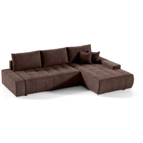Ecksofa Sofa mit Schlaffunktion VOGAR Stoff Aston Braun Ottomane Rechts (1/4)