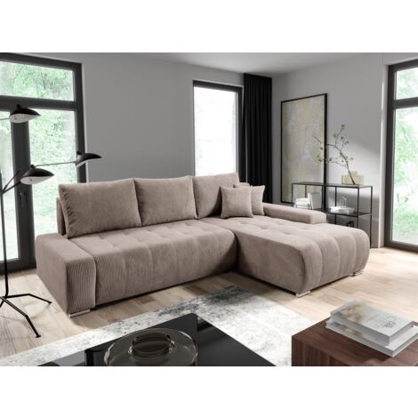 Ecksofa Sofa mit Schlaffunktion VOGAR Stoff Poso Hellbraun Ottomane Rechts (1/5)