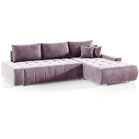 Ecksofa Sofa mit Schlaffunktion VOGAR Stoff Monolith Lila Ottomane Rechts (1/4)