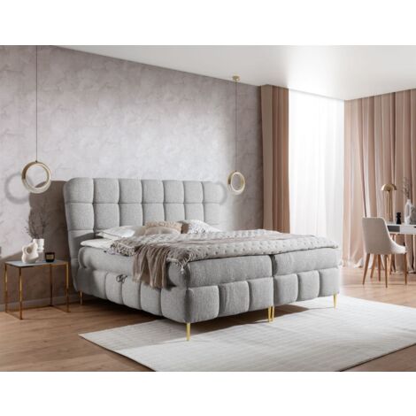 Boxspringbett Schlafzimmerbett GRAZIA 120x200cm Stoff Corbett Silbergrau (1/5)