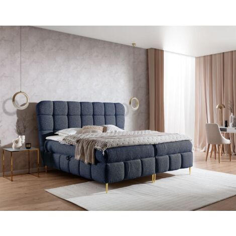 Boxspringbett Schlafzimmerbett GRAZIA 140x200cm Stoff Corbett Dunkelblau (1/5)