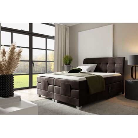 Boxspringbett Elektrisch Bett FRANCO 120x200cm in Stoff Fresh Dunkelbraun (1/2)