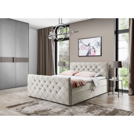 Boxspringbett Schlafzimmerbett EIVOR 180x220cm Stoff Magic Velvet Beige (1/2)