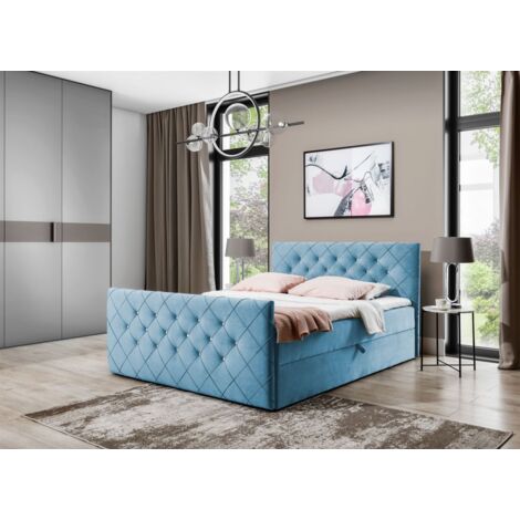 Boxspringbett Schlafzimmerbett EIVOR 140x220cm Stoff Magic Velvet Hellblau (1/2)