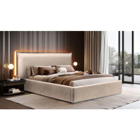 Polsterbett Doppelbett Bett AMADA 160x200cm in Stoff Ditra Hellbeige (1/5)