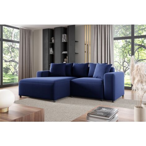 Ecksofa Designersofa Sofa MEGAN XS in Stoff Salvador Dunkelblau Ottomane Links (1/2)