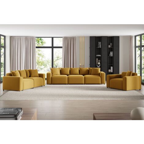 Sofaset Designersofas MEGAN 3-2-1 in Stoff Salvador Honiggelb (1/4)