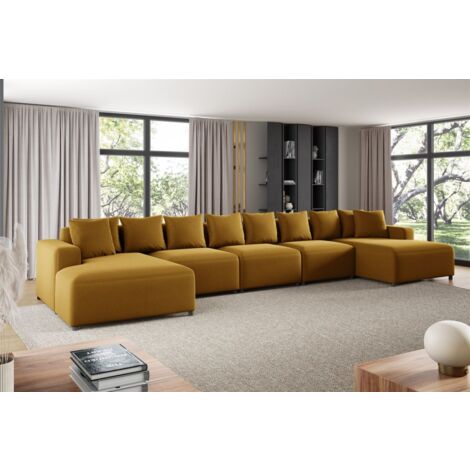 Wohnlandschaft Sofa U-Form Designersofa MEGAN XL in Stoff Salvador Honiggelb (1/2)
