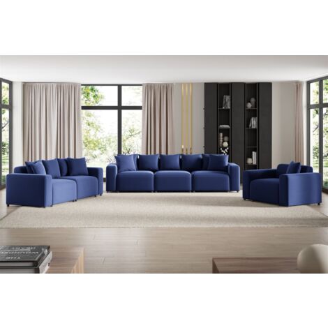 Sofaset Designersofas MEGAN 3-2-1 in Stoff Salvador Dunkelblau (1/4)