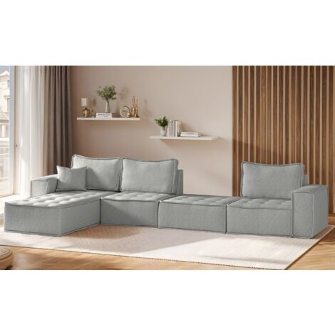 Ecksofa Modulsofa 4-teilig SANDE XL Stoff Alpine Hellgrau Ottomane Links (1/5)