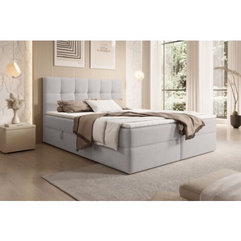 Boxspringbett Schlafzimmerbett ARTURO 140x200cm Stoff Freya Silbergrau (1/4)