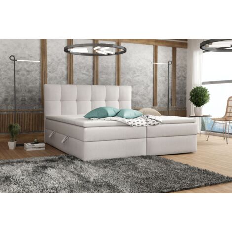 Boxspringbett Schlafzimmerbett ARTURO 140x200cm Stoff Soro Hellgrau (1/2)
