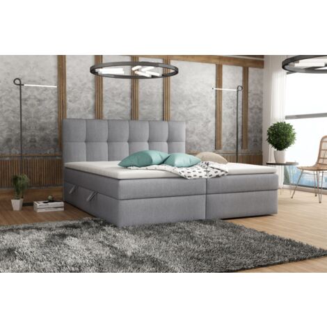 Boxspringbett Schlafzimmerbett ARTURO 180x200cm Stoff Soro Grau (1/2)