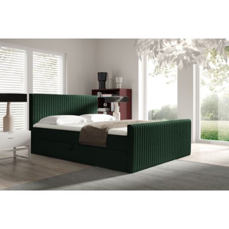 Boxspringbett Schlafzimmerbett ADRIEN 140x200cm in Stoff Fresh Flaschengrün (1/2)
