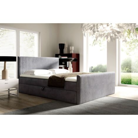 Boxspringbett Schlafzimmerbett ADRIEN 160x200cm in Stoff Fresh Silbergrau (1/2)