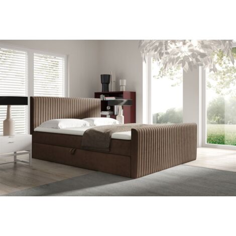 Boxspringbett Schlafzimmerbett ADRIEN 140x220cm in Stoff Fresh Braun (1/2)