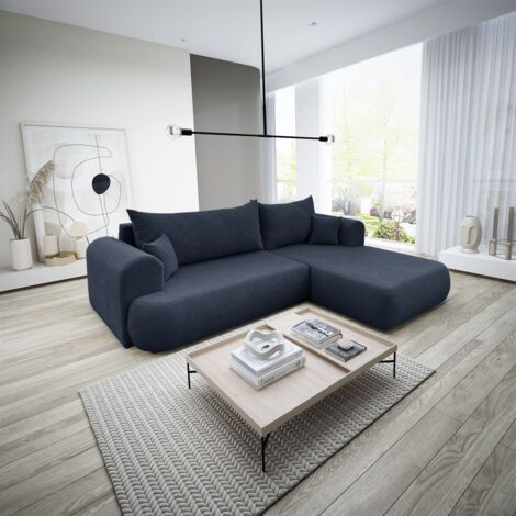 Ecksofa Schlafsofa ANIKE Stoff Now or Never Dunkelblau Ottomane Rechts (1/5)