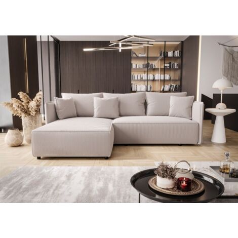 Ecksofa Schlafsofa EVORA Stoff Poso Altweiß Ottomane Links (1/3)