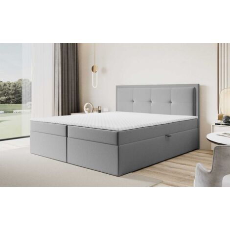 Boxspringbett Schlafzimmerbett DEGNA 160x200cm Stoff Gerra Grau (1/4)