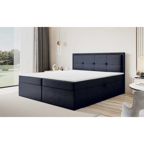Boxspringbett Schlafzimmerbett DEGNA 140x220cm Stoff Gerra Schwarz (1/4)