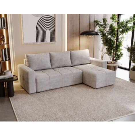 Ecksofa Schlafsofa NOHA in Stoff Paros Hellgrau Ottomane Rechts (1/5)