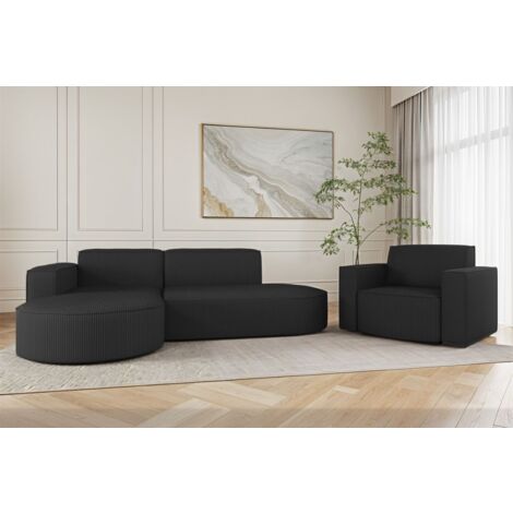 Sofa Set 2-teilig Sessel und Ecksofa PALMA XS Stoff Scala Anthrazit Ottomane Links (1/3)