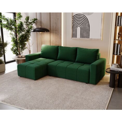 Ecksofa Schlafsofa NOHA in Stoff Kronos Flaschengrün Ottomane Links (1/5)